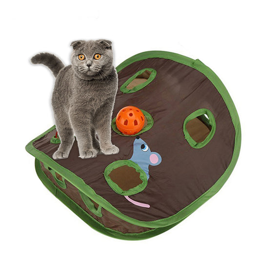 Cute Pet Cat Interactive Hide Seek Game 9 Holes Tunnel Mouse Hunt