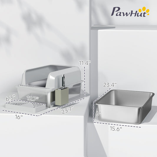Stainless Steel Litter Box With Metal Scoop Holder High Sided