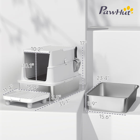 Extra Large Stainless Steel Cat Litter Box For Big Cats With Flip