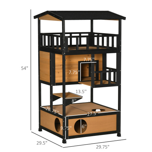 Wooden Outdoor Cat House Wild Shelter Kitten Tree