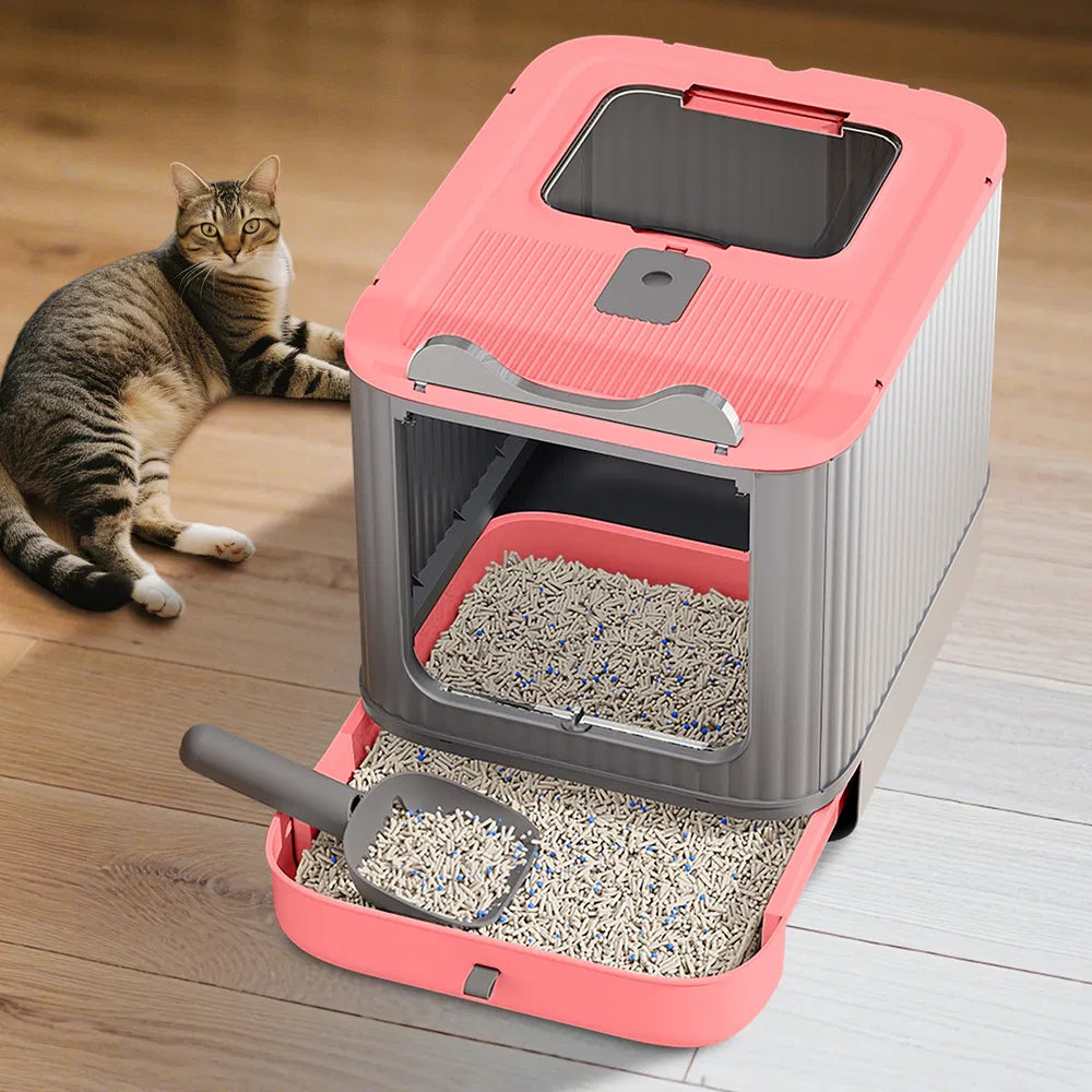 Elevated Leak Proof Elf Pink Cat Litter Box Made Of Sturdy And
