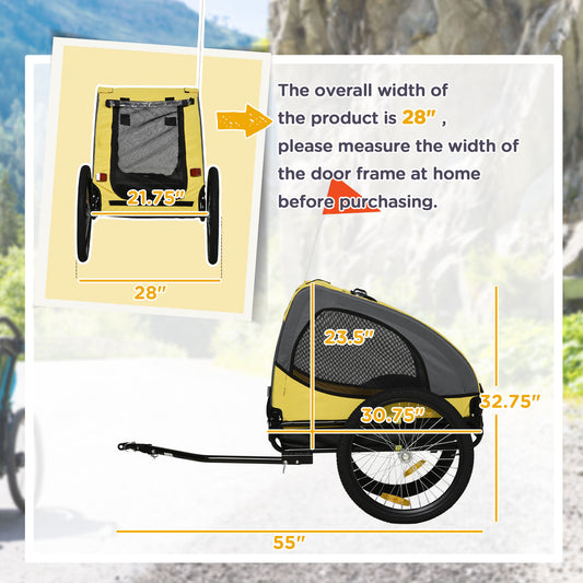 Dog Bike Trailer Pet Stroller With Wheels For Medium Dogs Yellow