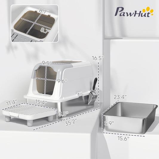 Extra Large Stainless Steel Litter Box Enclosed Cat With Scoop