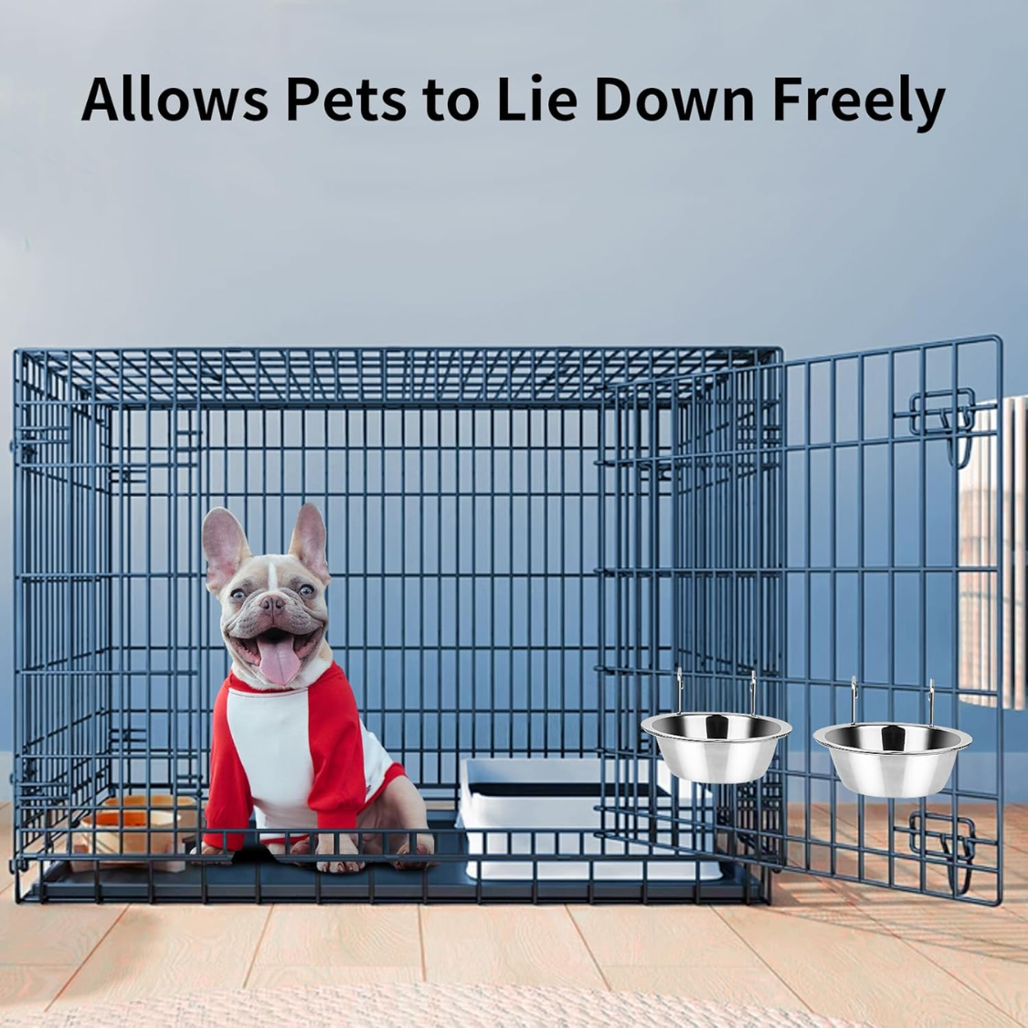 2pcs Kennel Water Bowl Hanging Stainless Steel Puppy Bowls For