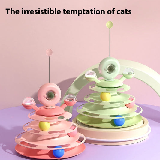 4 Levels Cat Toy Tower Turntable Roller Balls Toys Interactive