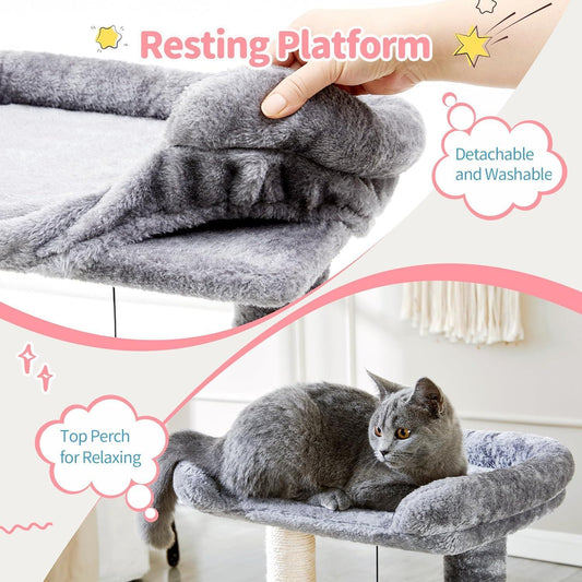 Small 4-in-1 Cat Tree Tower With Self-grooming Brush And Natural