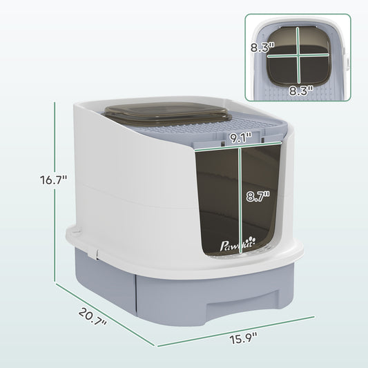 Covered Cat Litter Box With Lid Drawer Scoop Top Entry Deodorizing