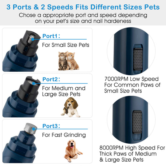 1pc Dog Nail Grinder 2 Speeds Quiet USB Rechargeable Pet