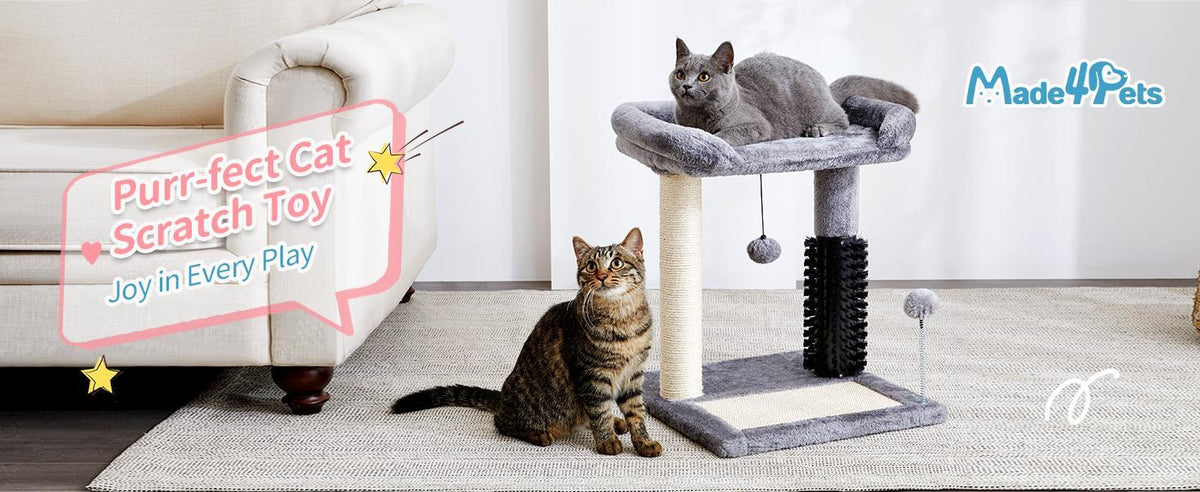 Small 4-in-1 Cat Tree Tower With Self-grooming Brush And Natural