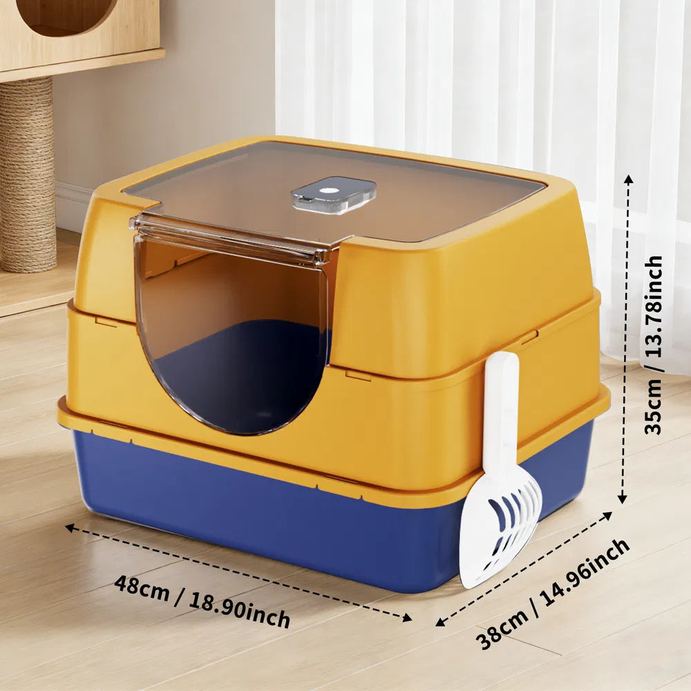 Galaxy Enclosed Orange Cat Litter Box Sealed To Prevent Odors And