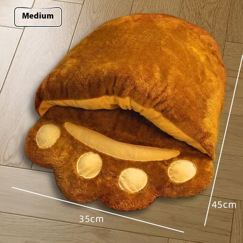 Winter Warm Cute Bear Paw Cat Bed Thickened House Semi-closed Nest
