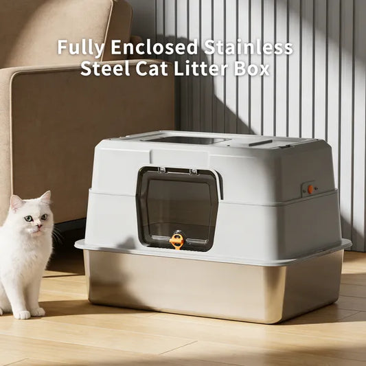 2025 Must-buy Fully Enclosed Stainless Steel Cat Litter Box