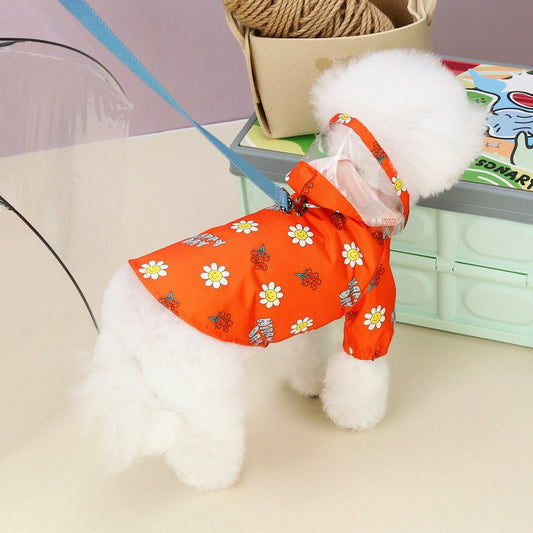 Dog Raincoat Pet Clothing Two Feet With Pull Ring Traction