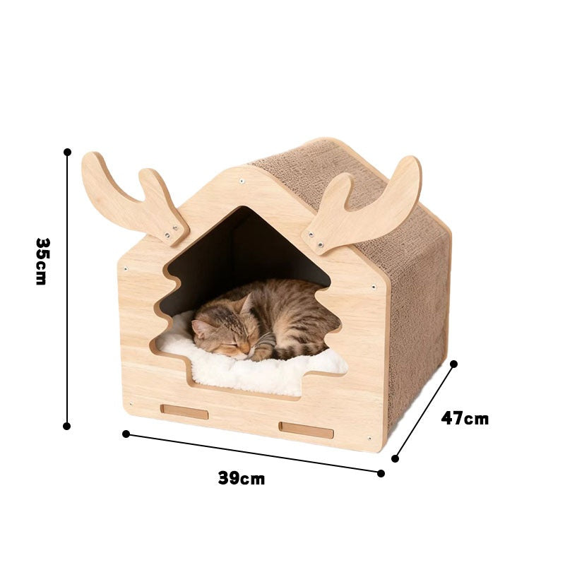 Christmas Cat House And Scratching Post Combo Winter Semi-enclosed