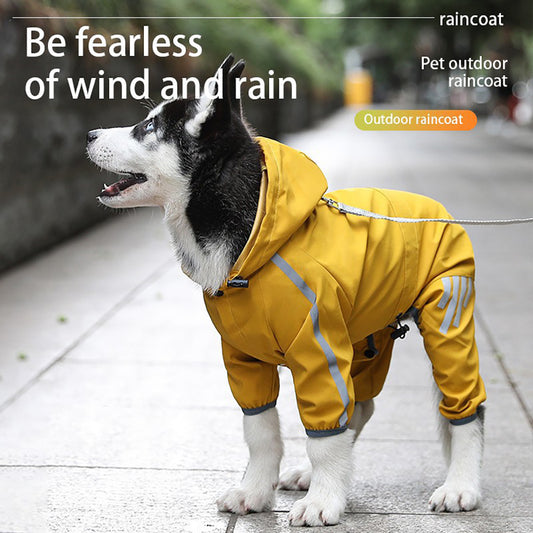Dog Raincoat With Reflective Waterproof Rain Jacket With Hood Leash