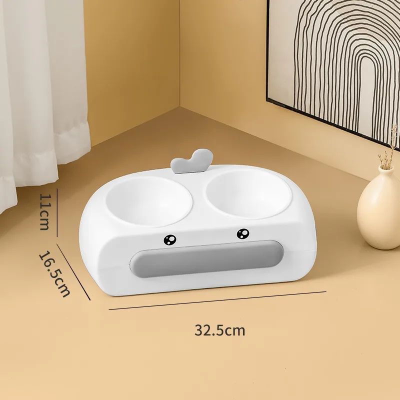 Duck Design Pet Double Bowl Plastic Kitten Dog Food Drinking Tray