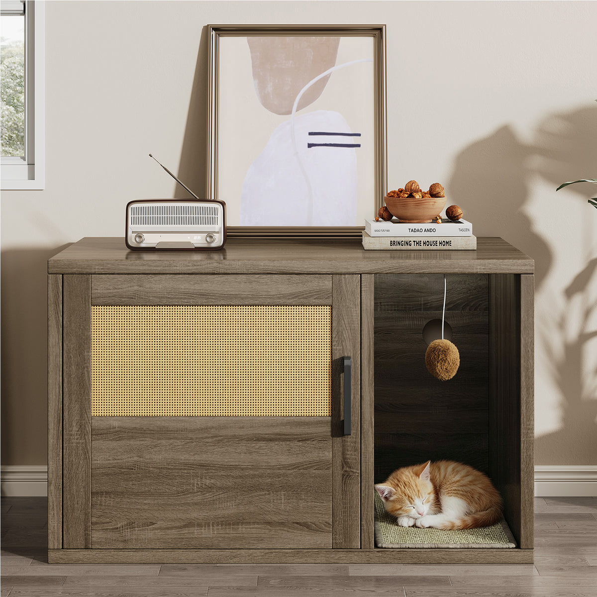 Cat Litter Box Enclosure Furniture Cabinet Odor Control With