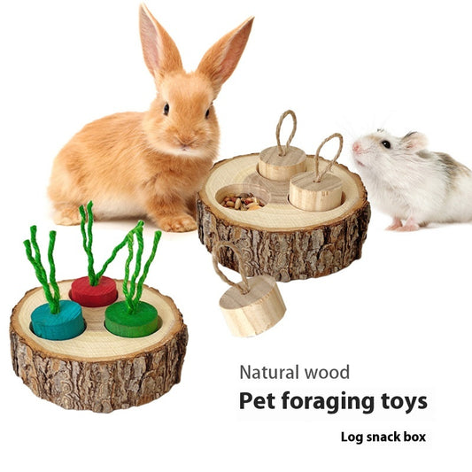 Wooden Pet Foraging Snack Box Rabbit Guinea Pig Molar Educational