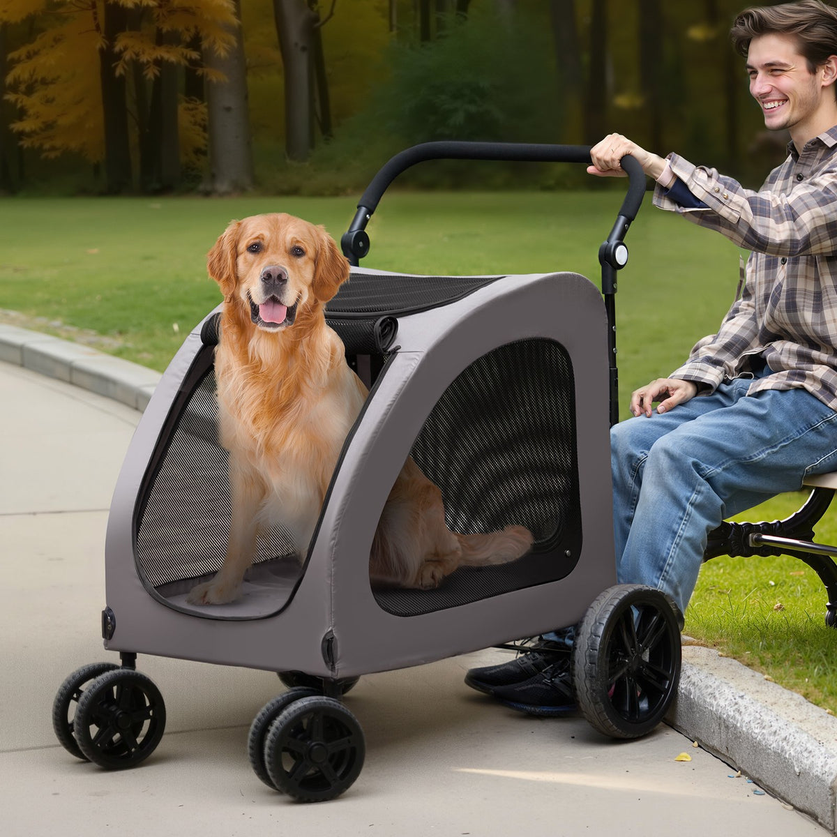 Pet Stroller 4-wheels Dog Carrier 160lbs Weight Capacity Portable