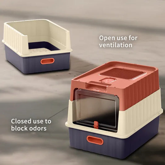 Simple Drawer Style Red Cat Litter Box Humanized Design Does Not