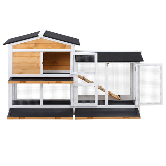 2 Storey Rabbit Hut Wooden Bunny Small Animal House With Ramp