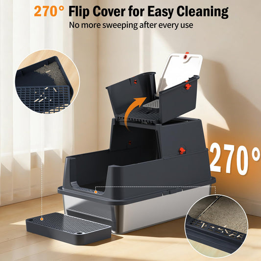 Stainless Steel Litter Box With Lid Enclosed Metal Extra Large