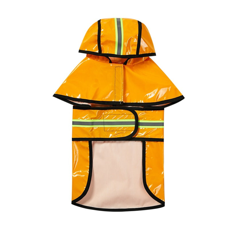 Dog Raincoat Waterproof Pu Leather Back Reflective Stripe Poncho