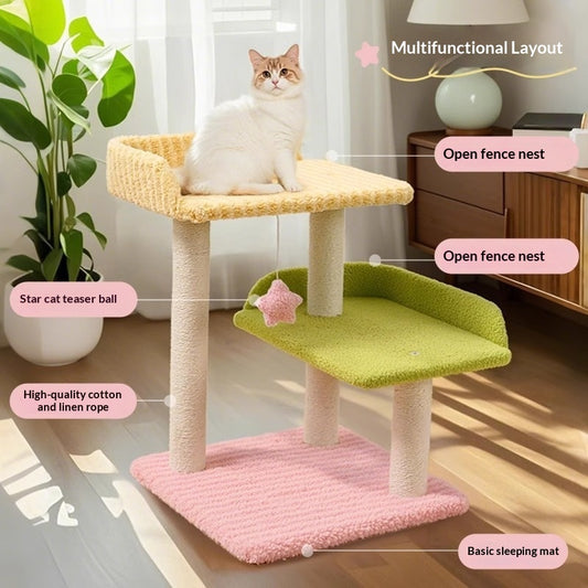Space-saving All-in-one Cat Tree Scratching Post And Bed For Small