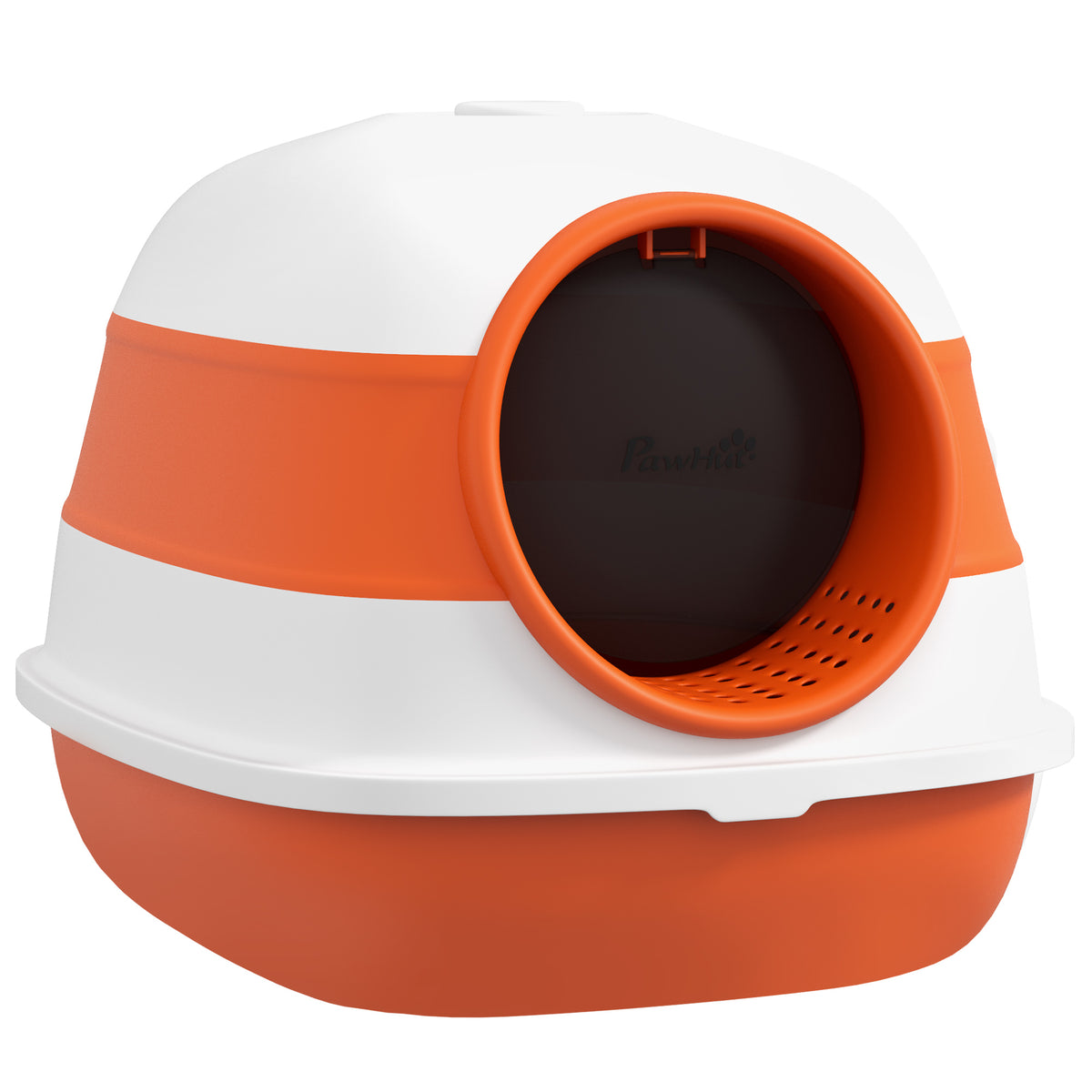 Dome Covered Cat Litter Box With Lid White And Orange