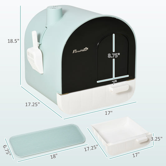 Fully Enclosed Cat Litter Box With Lid Drawer Design Covered