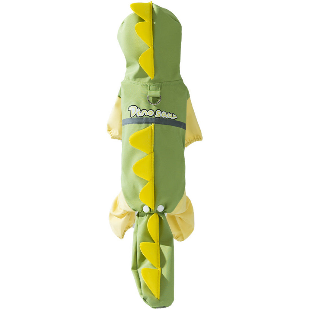 Dog Raincoat Waterproof 4-legged Dinosaur Design With Tail Cover