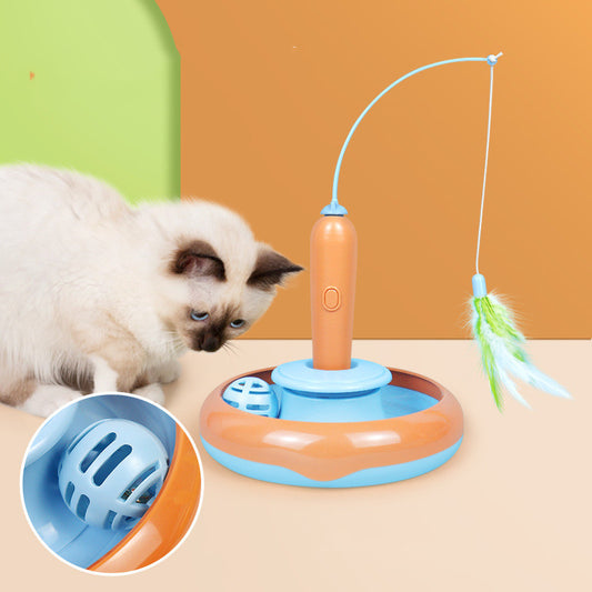 2-in-1 Pet Cat Toy With Feather For Self-play Turntable Pets