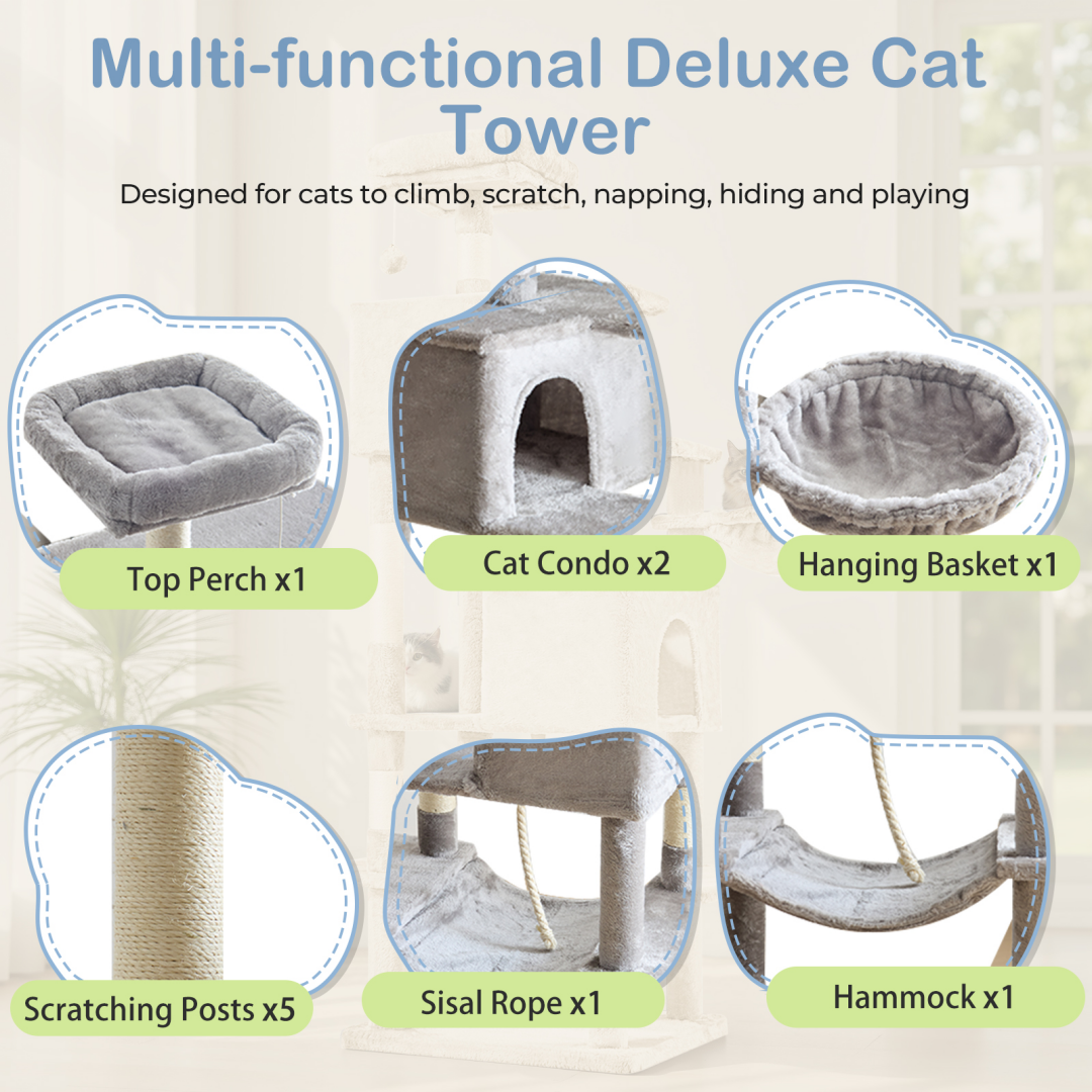 66 Inch Cat Tree Tower Large Multi-cat Climbing Extended Platform
