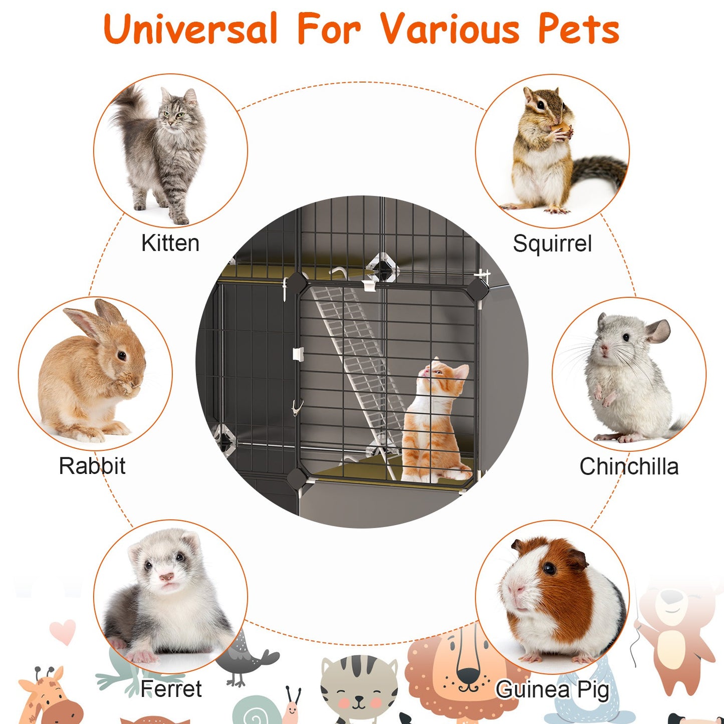 3 Tier Cat Cage Indoor With Litter Box Hammock Detachable Metal
