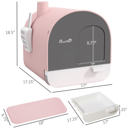 Cat Litter Box With Lid With Scoop And Filter Pink