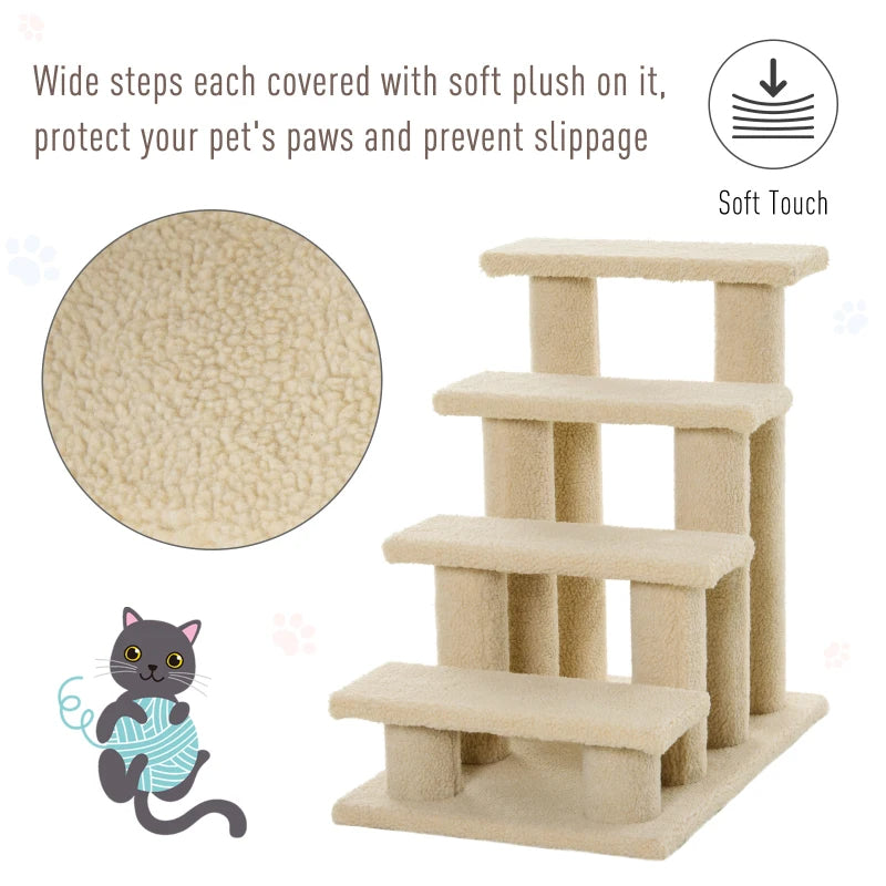 4-step Multi-level Carpeted Cat Scratching Post Pet Stairs Cream
