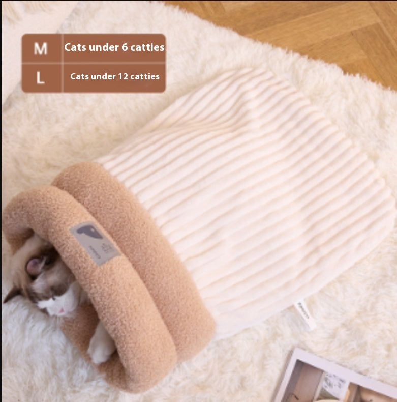Pet Sleeping Bag Winter Warm Soft Plush Semi Enclosed Cat Nest Home