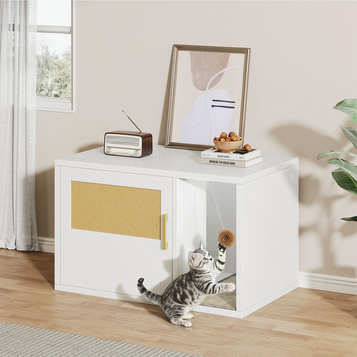 Cat Litter Box Cabinet Multifunctional White Modern House Washroom