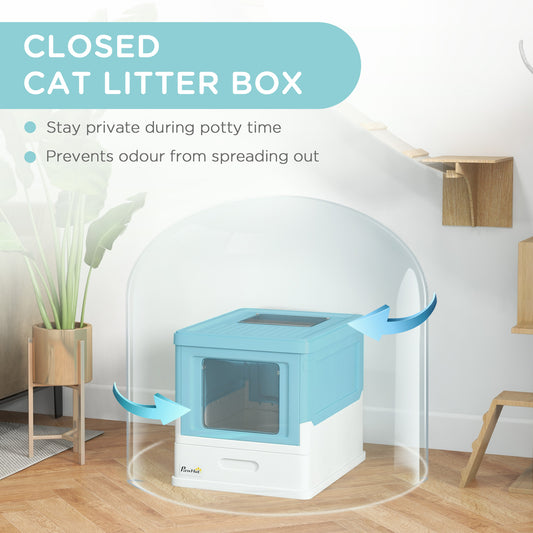 Hooded Cat Litter Box Portable Pet Toilet With Scoop Front Entry