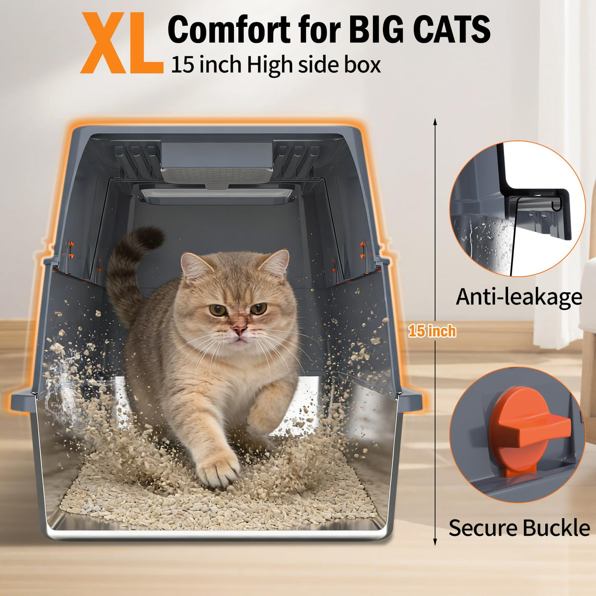 Stainless Steel Litter Box With Lid Enclosed Metal Extra Large