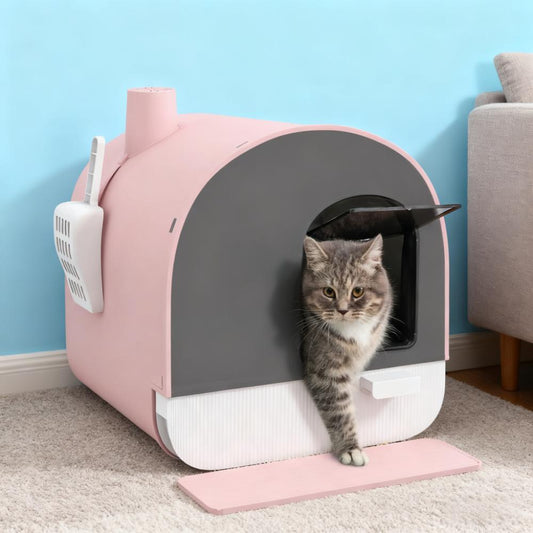 Pink Cat Litter Box With Lid With Scoop And Filter