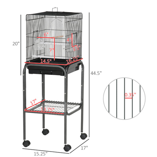 45-inch Metal Indoor Bird Cage Parrot Aviary With Detachable