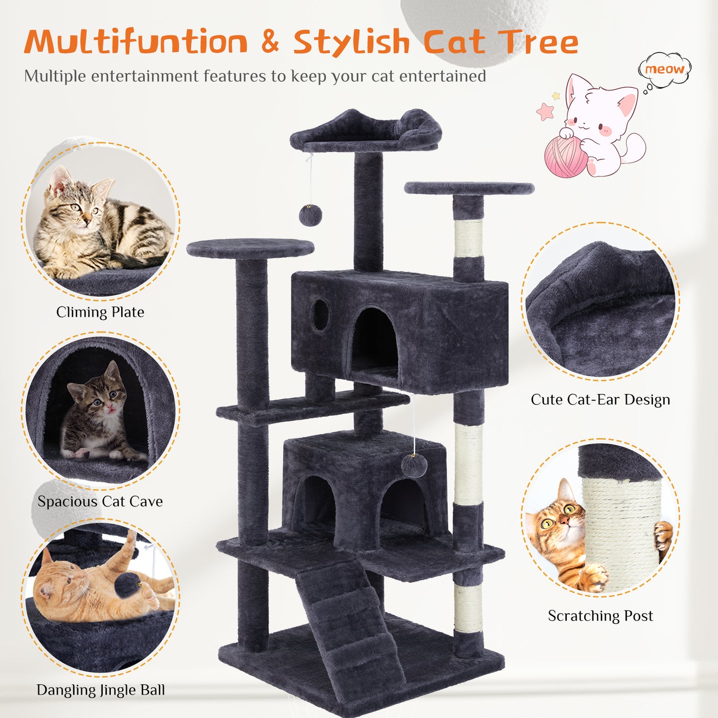 Multi Functional Cat Treehouse Climbing Frame
