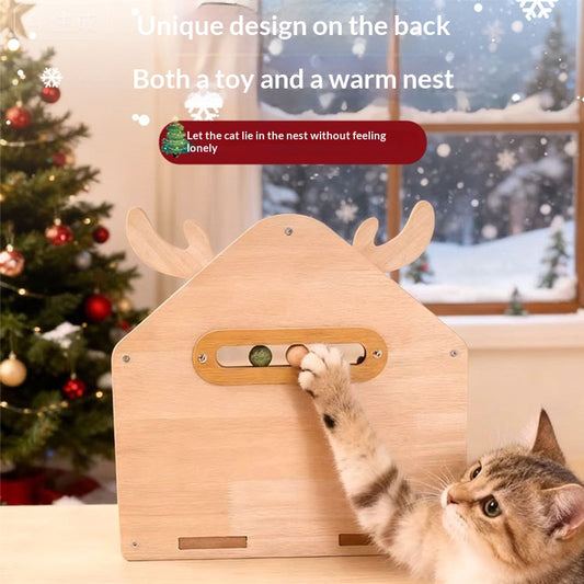 Christmas Cat House And Scratching Post Combo Winter Semi-enclosed