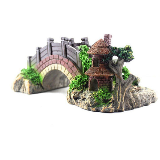 Resin Bridge Arch Black Red Fish Tank Landscaping Decoration