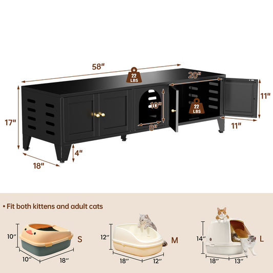 58in Metal Cat Litter Box Enclosure Hidden Furniture For 2 Cats