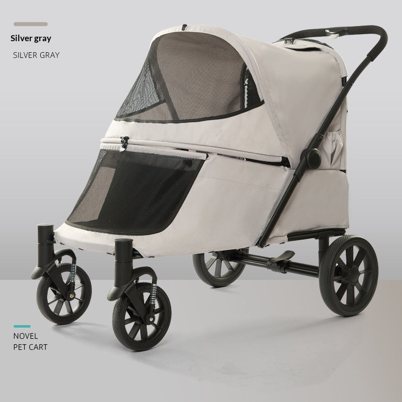 Foldable Covered Pet Stroller With Ramp For Senior Cats And Small