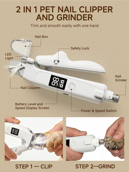Dog Nail Clippers With Light 2-in-1 Clipper Grinder Trimmer For