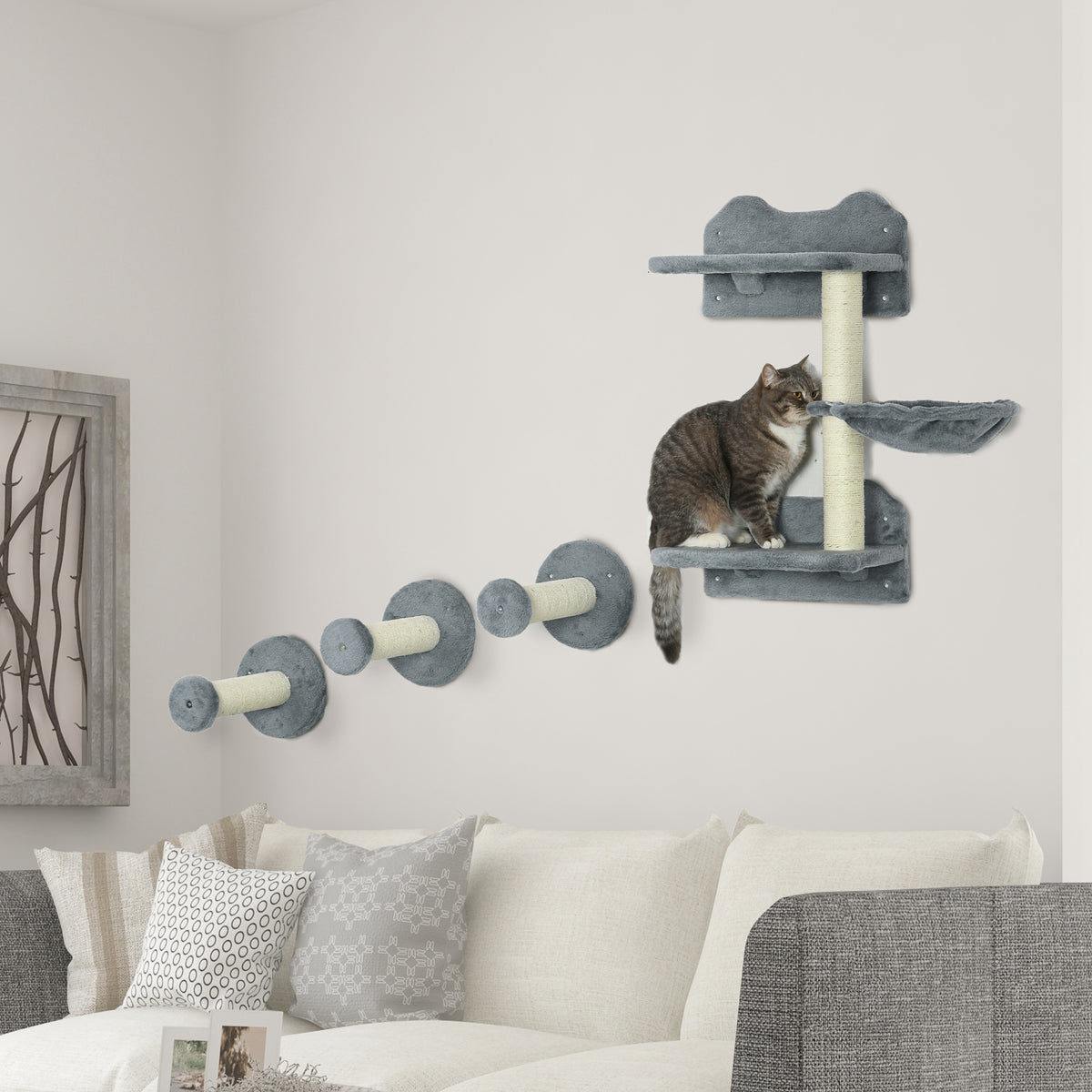 4 Piece Cat Shelf With Scratching Post Wall-mounted Tree For Indoor