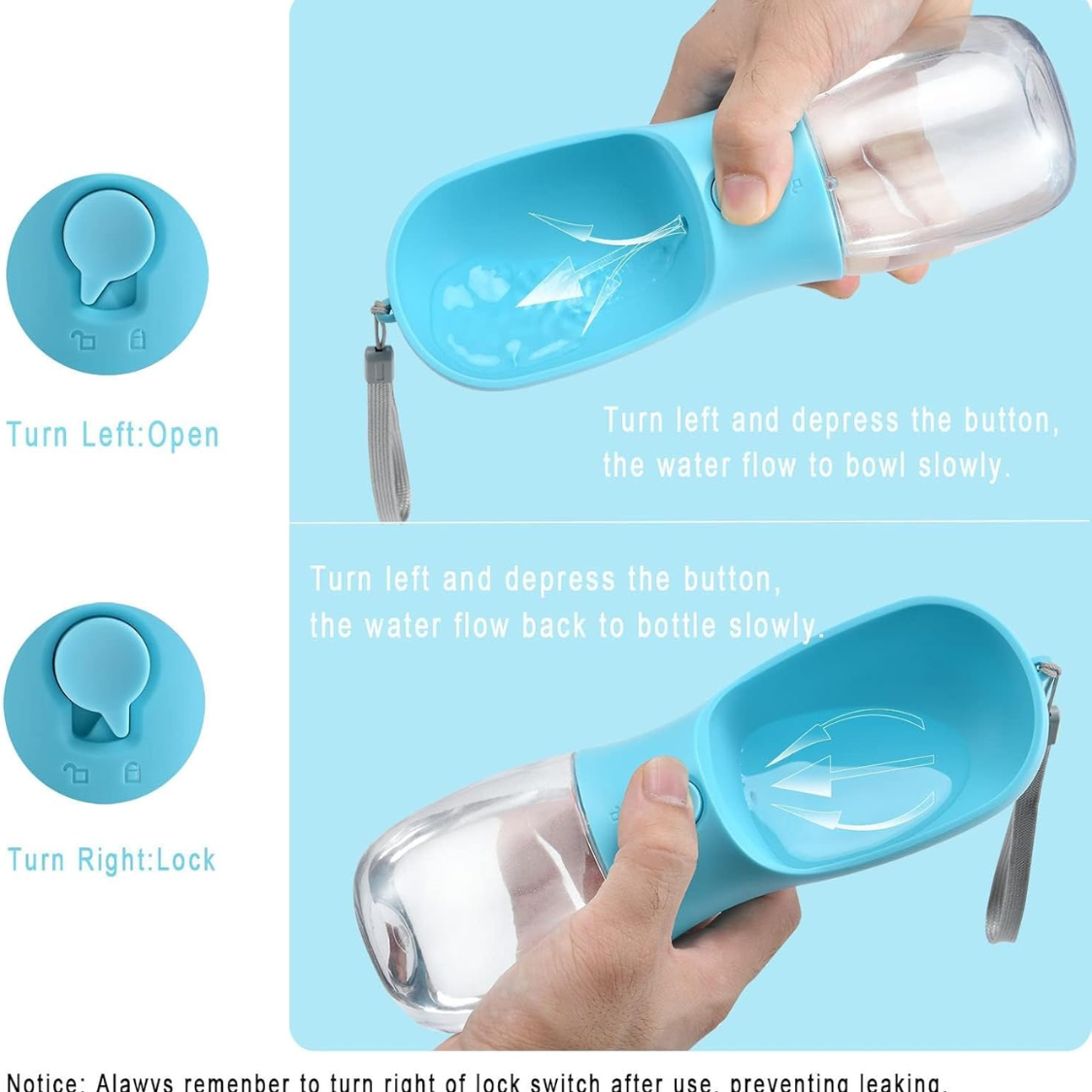 Portable Dog Water Bottle With Food Container Filter Travel